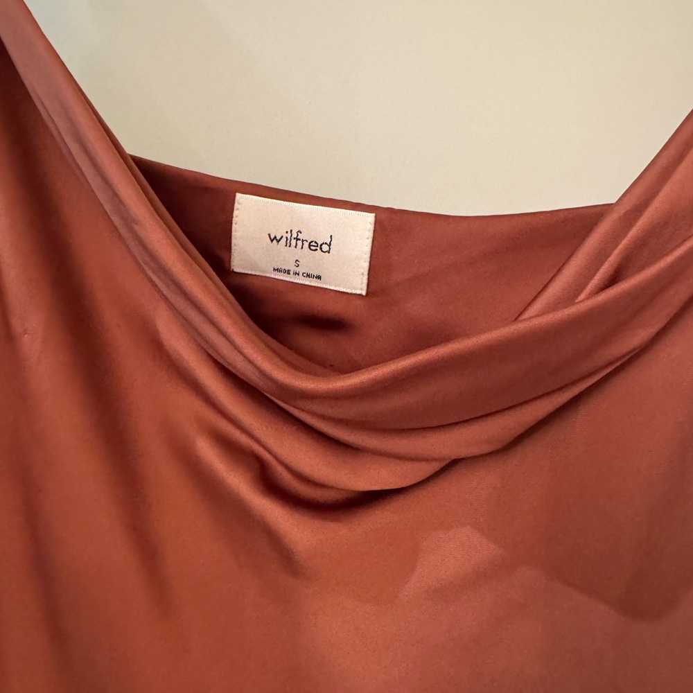 Aritzia Wilfred Satin Only Ruched Slip Mini Dress in Rich Brown - Picture 4 of 9